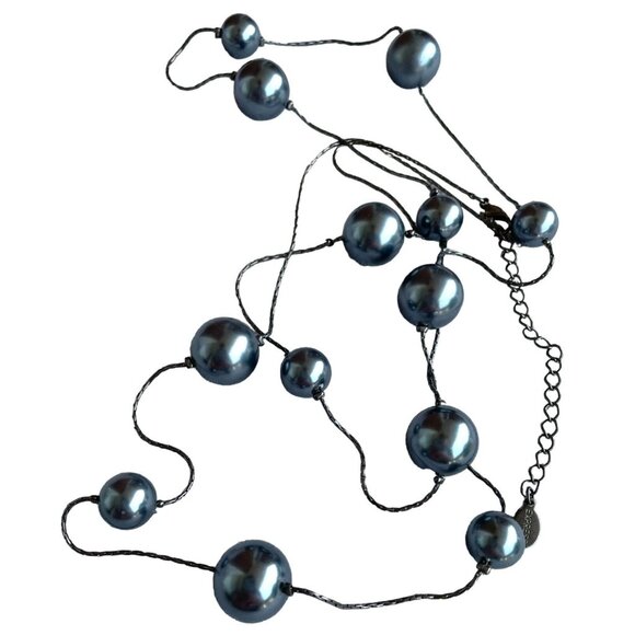 Express Long Black Chain Necklace 10 to 15mm Grey Beads 41" to 44" w/ Extender - Picture 7 of 8
